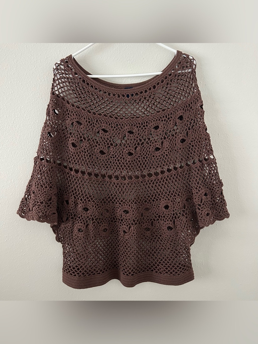 Gap Brown Crochet Poncho Top Womens XL Boho Retro Hippie Y2K 90s Western Sweater